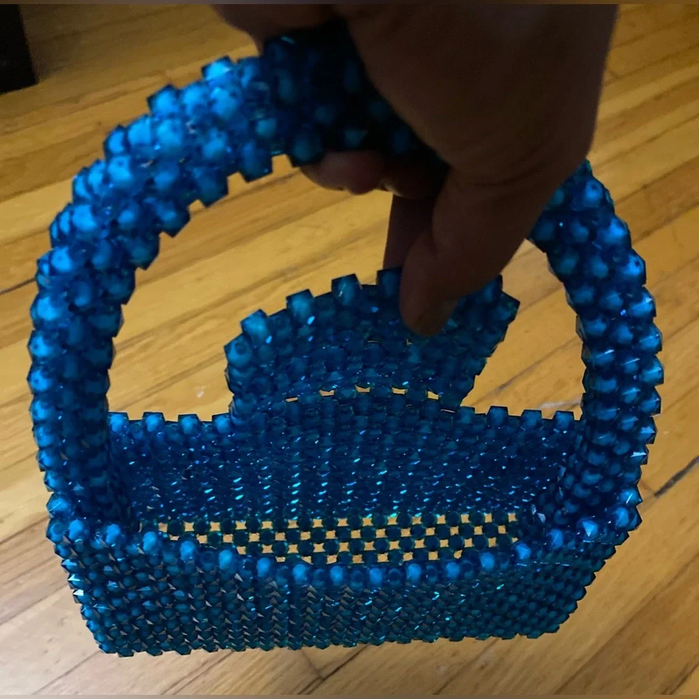 Women's Clutch Elegant Blue Beaded Handbag sparkly beaded Blue Purse